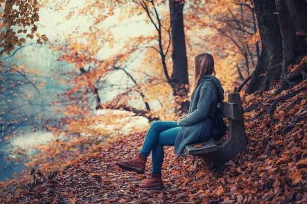 photo-of-woman-sitting-on-wooden-bench-looking-at-the-body-of-water-trees